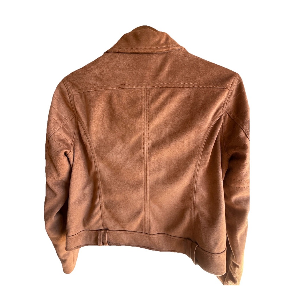 Cupcakes and Cashmere Brown Moto Jacket Womens Medium Cropped Biker Faux Suede - Picture 10 of 16